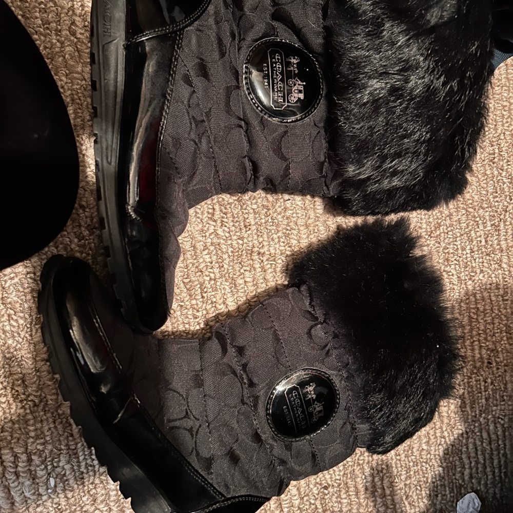 Used excellent condition black a coach logo winter boots